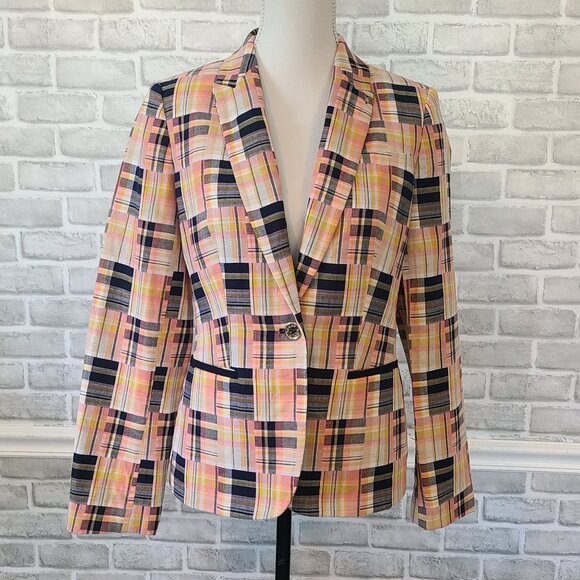 Tommy Hilfiger Patchwork Plaid Blazer Jacket Elbow Patches 8 Preppy Acadamia - Picture 9 of 9